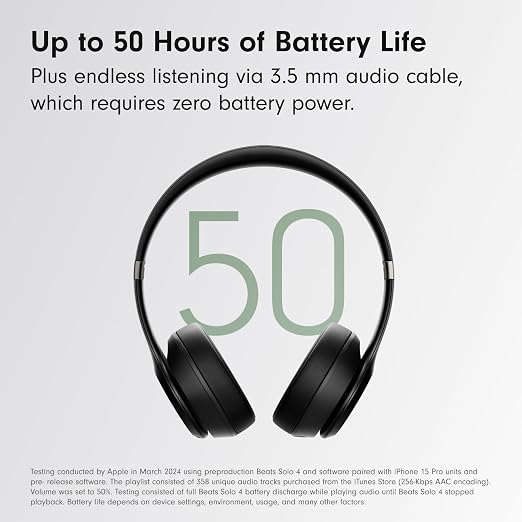 Beats Solo 4 - Wireless On-Ear Bluetooth Headphones, Up to 50-Hour Battery Life, Ultra-Lightweight Comfort, Powerful and Balanced Sound, Apple & Android Compatible - Matte Black